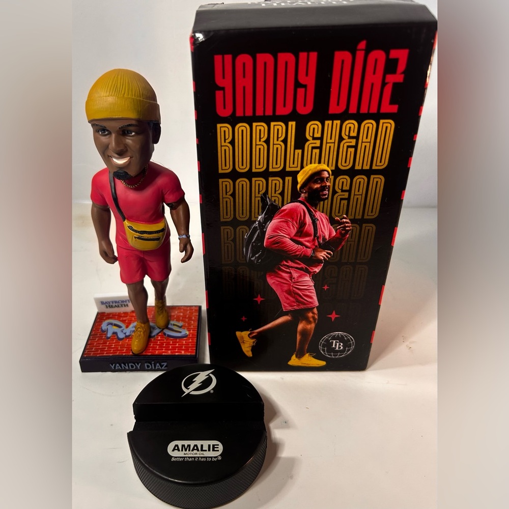 Yandy Diaz Bobblehead- MLB Tampa Bay Rays - Promo 2024. Bonus TB Lightning Puck.